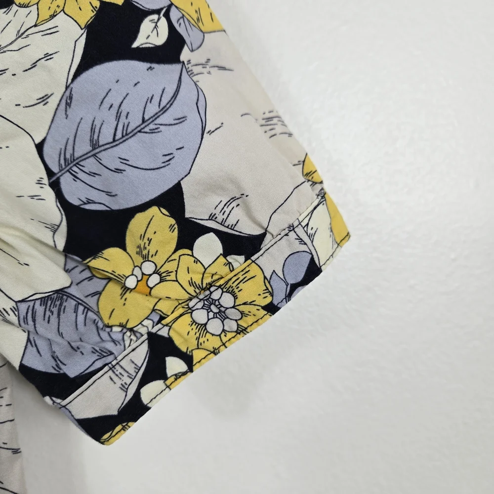 Gap Kids Girls Yellow Gray Floral Short Sleeve Button Shirt Dress‎ Medium Preppy